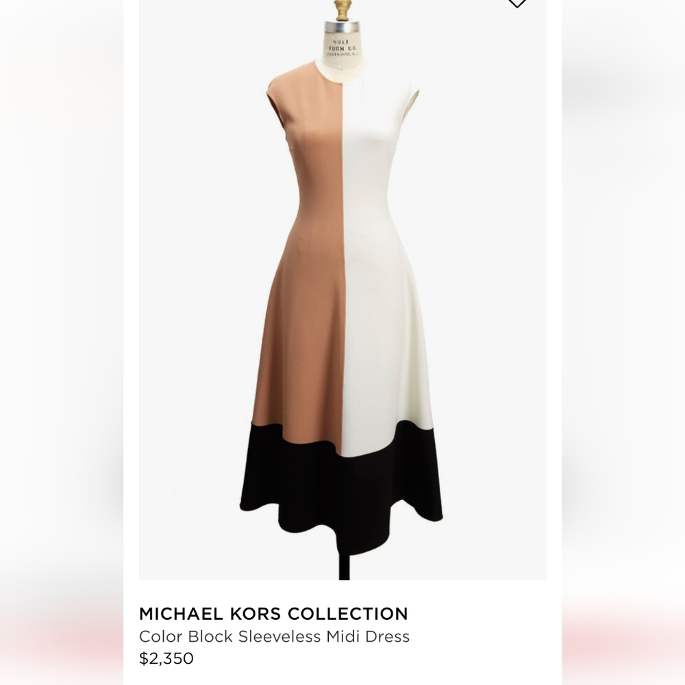 Michael Kors Colorblock Sleeveless Midi Dress in Cream, Tan & Black
